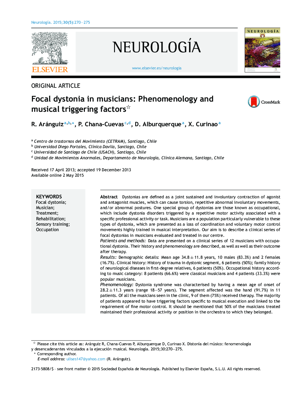 Focal dystonia in musicians: Phenomenology and musical triggering factors