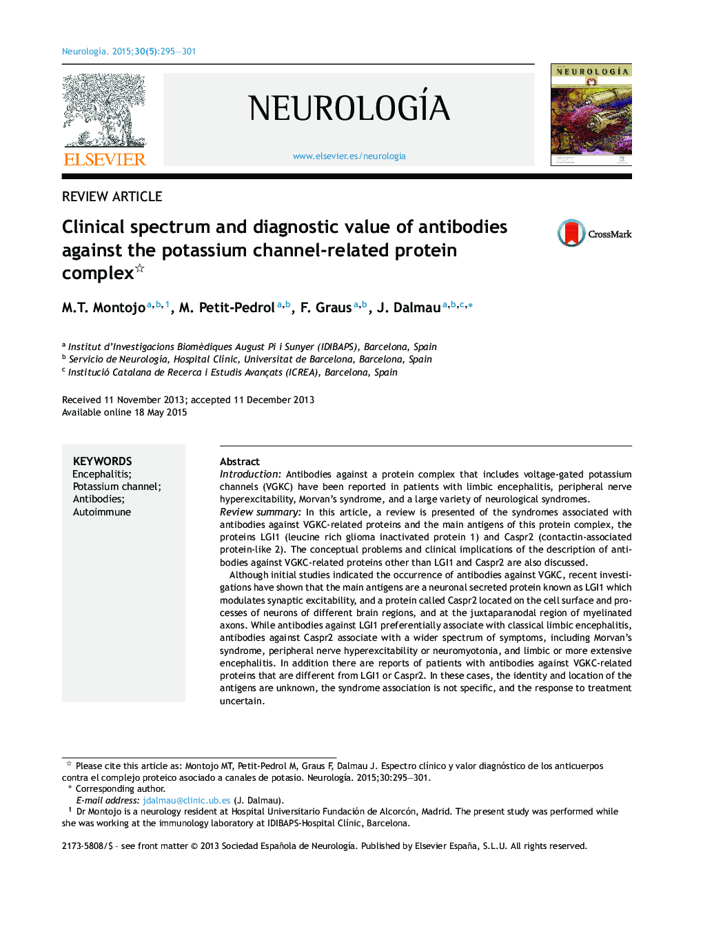 طیف بالینی و ارزش تشخیص آنتی بادی های پروتئینی مرتبط با کانال پتاسیم 