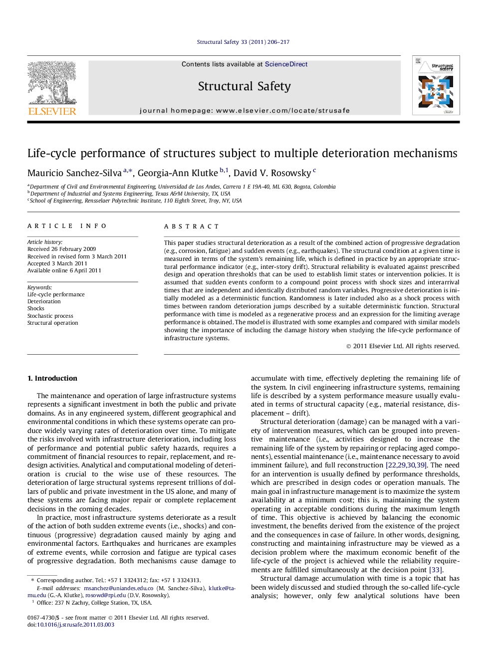 Life-cycle performance of structures subject to multiple deterioration mechanisms