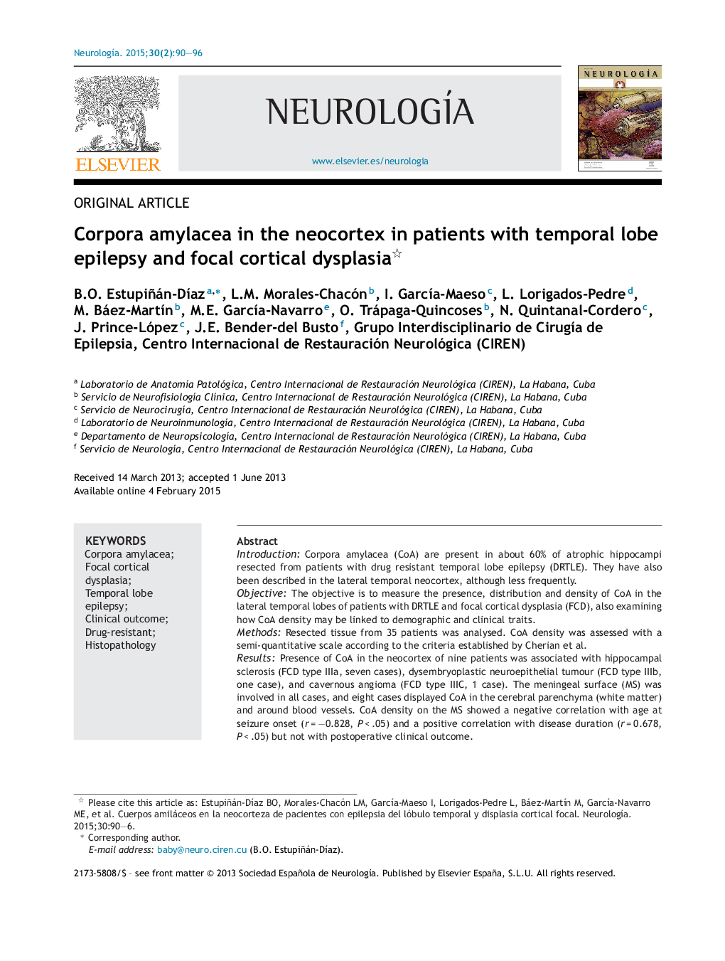 Corpora amylacea in the neocortex in patients with temporal lobe epilepsy and focal cortical dysplasia 