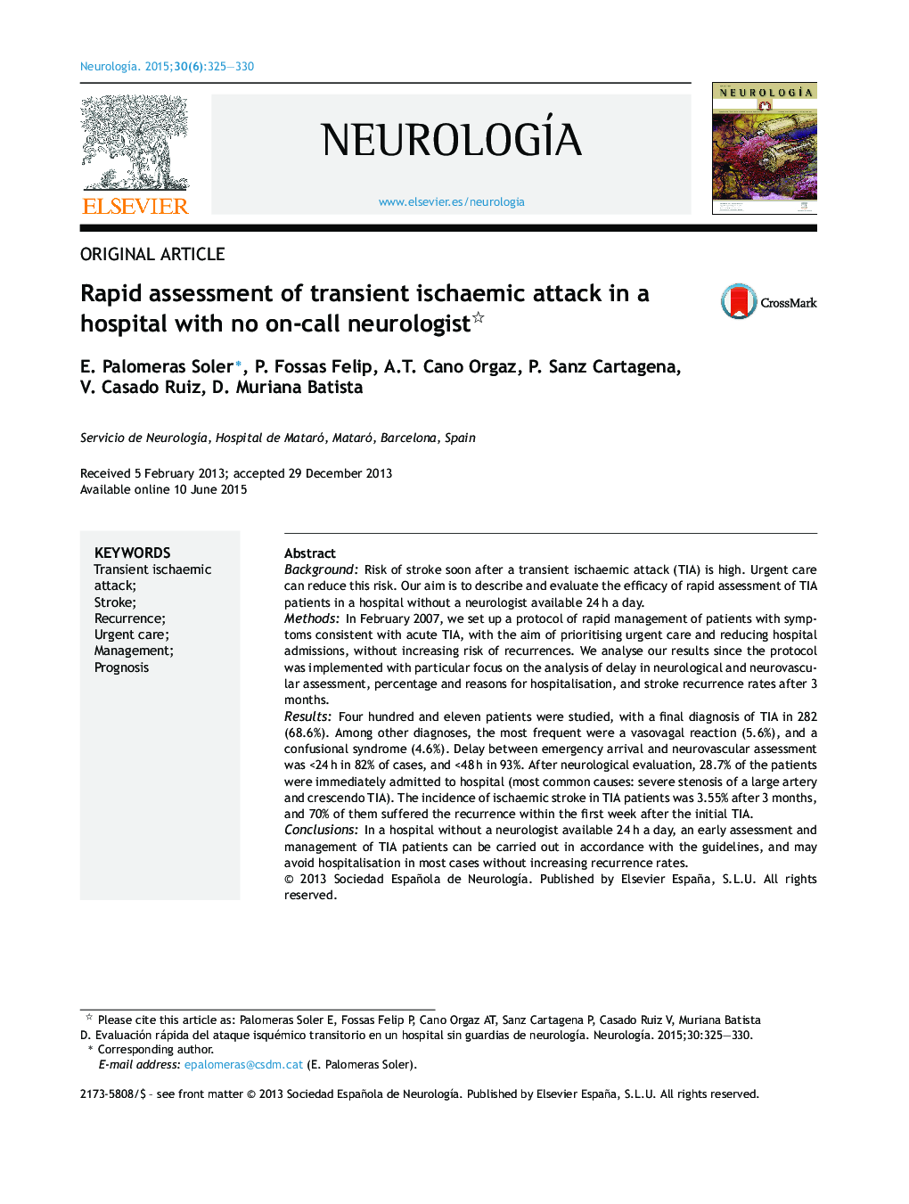 Rapid assessment of transient ischaemic attack in a hospital with no on-call neurologist 