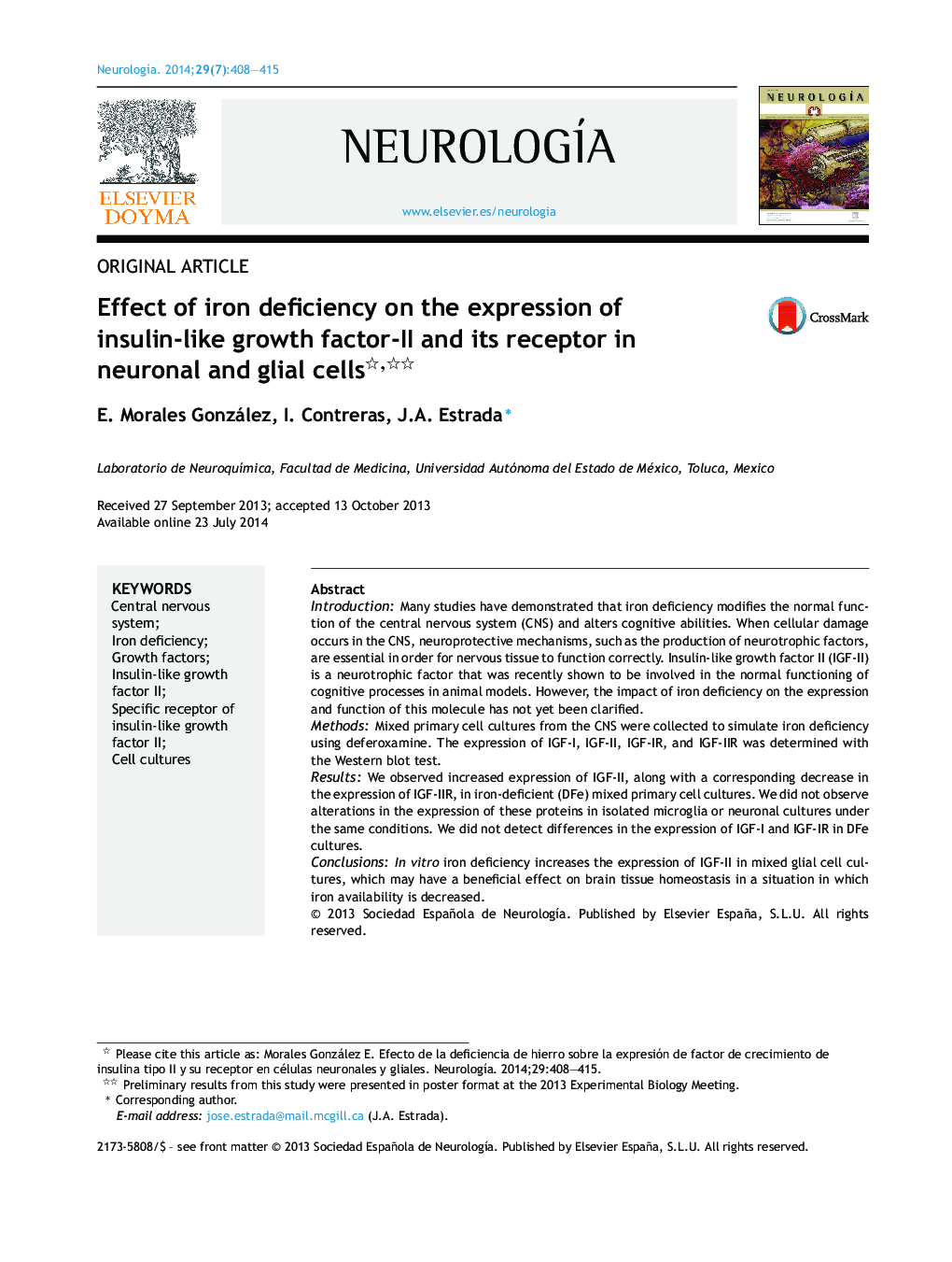 Effect of iron deficiency on the expression of insulin-like growth factor-II and its receptor in neuronal and glial cells 