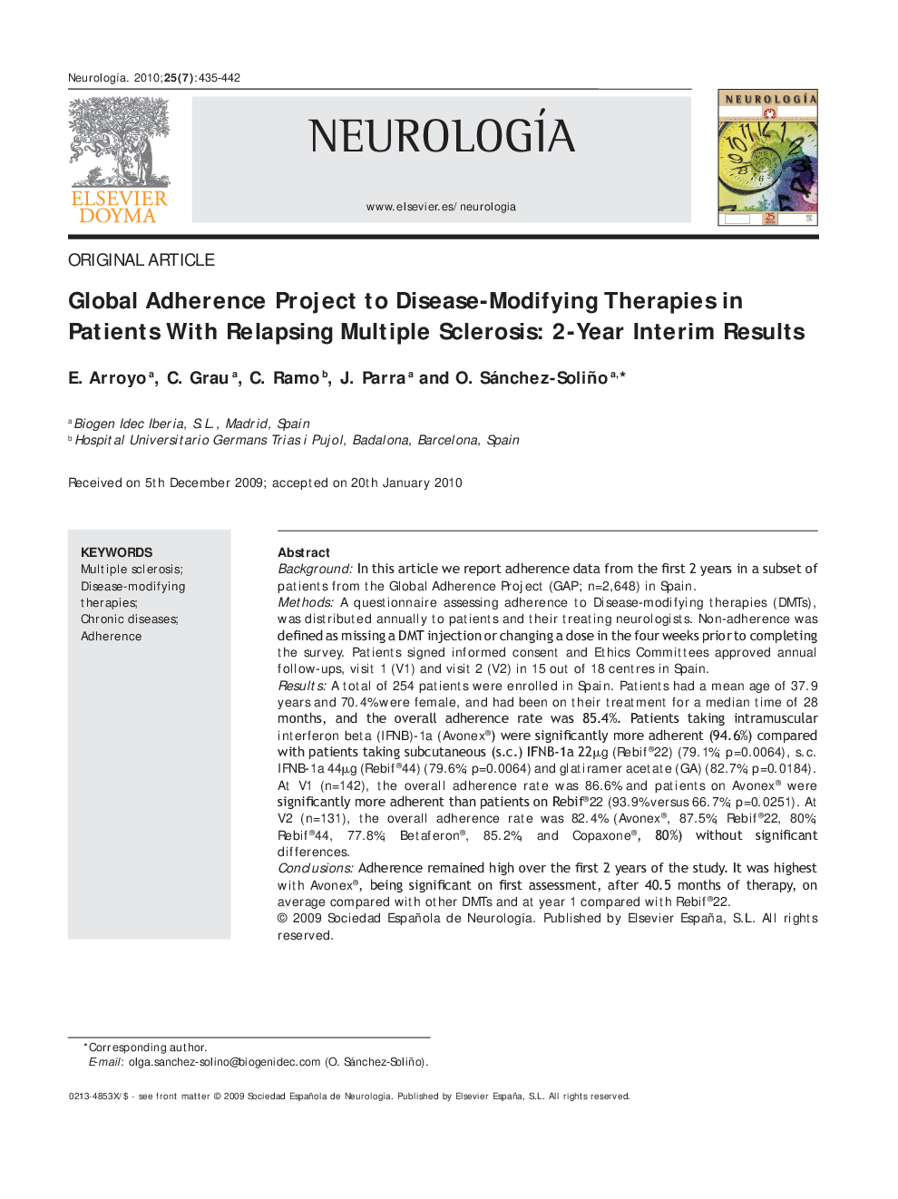 Global Adherence Project to Disease-Modifying Therapies in Patients With Relapsing Multiple Sclerosis: 2-Year Interim Results