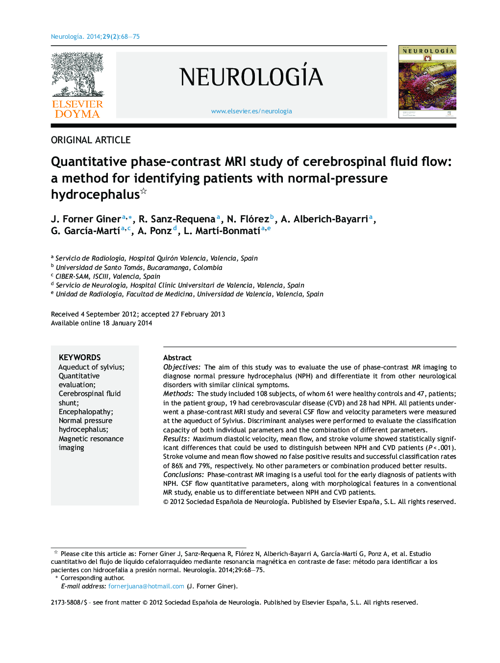 Quantitative phase-contrast MRI study of cerebrospinal fluid flow: a method for identifying patients with normal-pressure hydrocephalus 