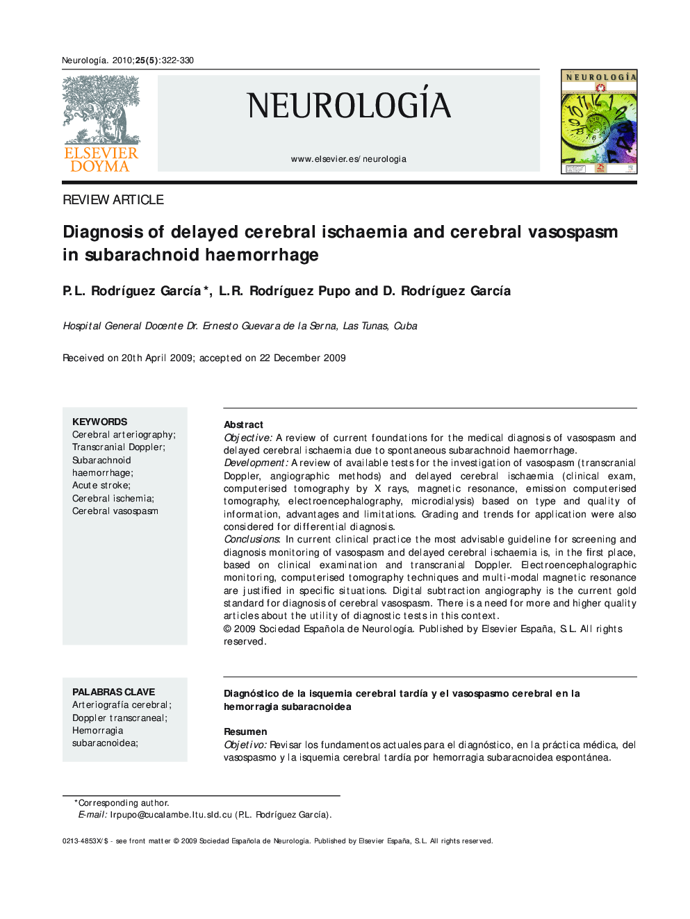 Diagnosis of delayed cerebral ischaemia and cerebral vasospasm in subarachnoid haemorrhage