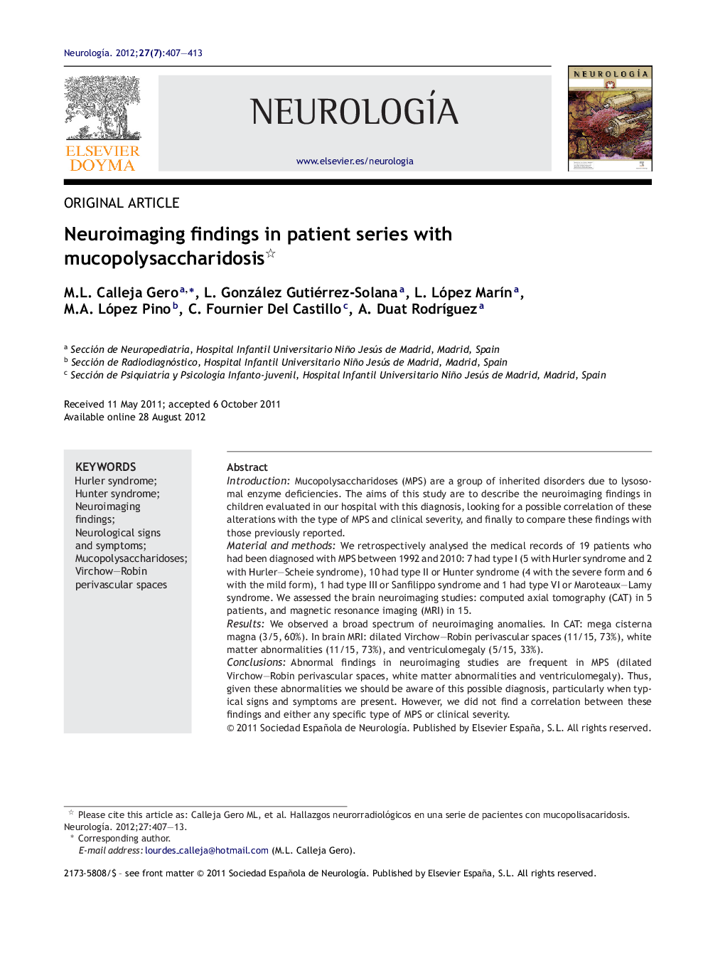 Neuroimaging findings in patient series with mucopolysaccharidosis 