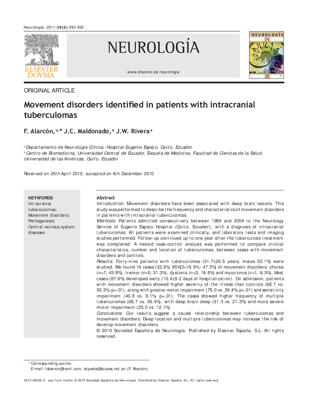 Movement disorders identified in patients with intracranial tuberculomas