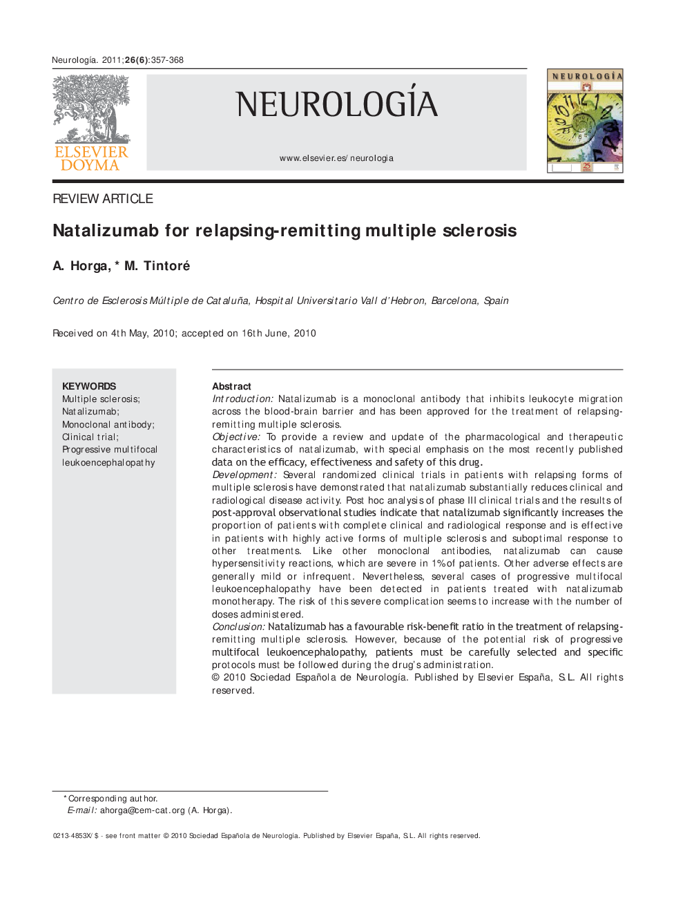 Natalizumab for relapsing-remitting multiple sclerosis