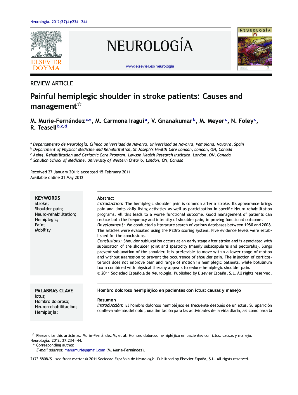 Painful hemiplegic shoulder in stroke patients: Causes and management 