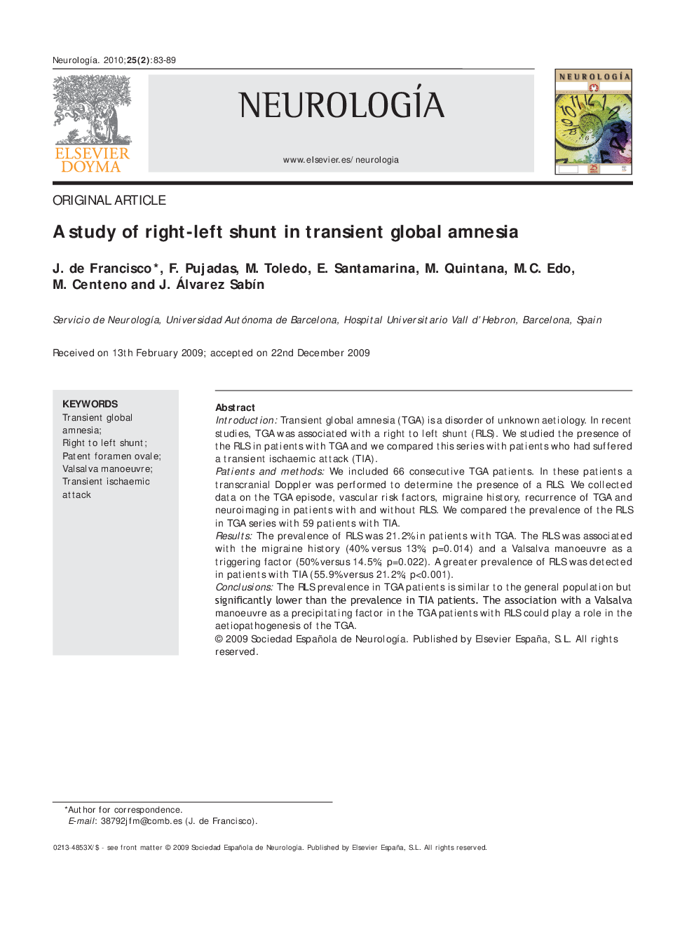 A study of right-left shunt in transient global amnesia