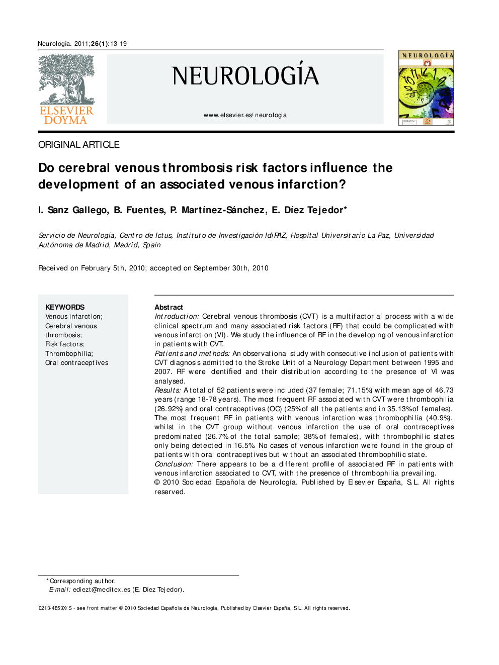 Do cerebral venous thrombosis risk factors influence the development of an associated venous infarction?