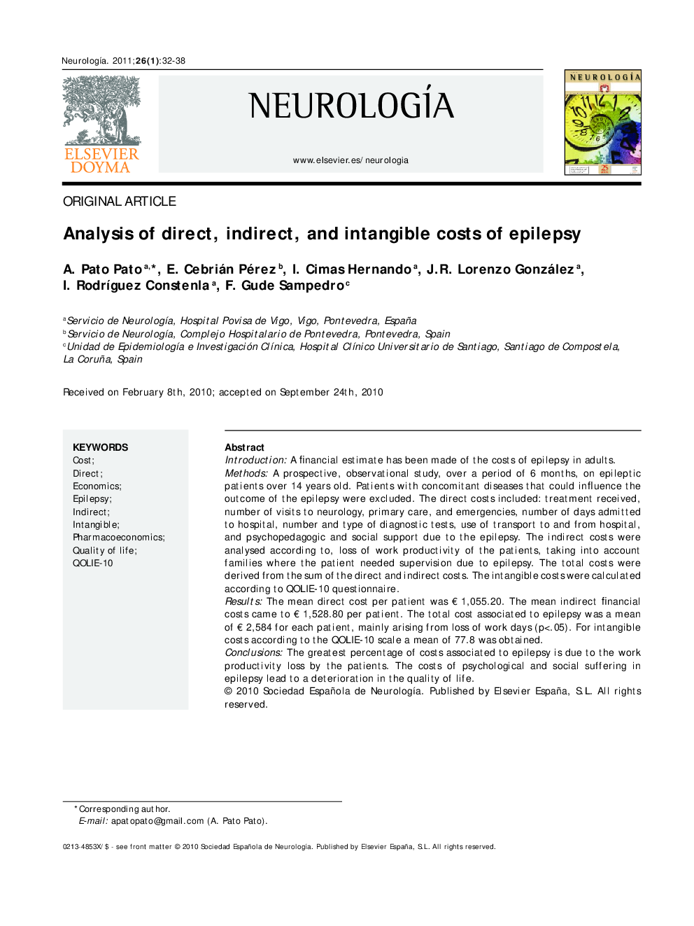 Analysis of direct, indirect, and intangible costs of epilepsy