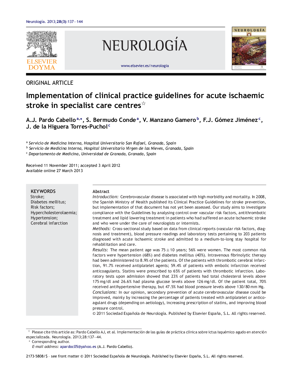 Implementation of clinical practice guidelines for acute ischaemic stroke in specialist care centres 