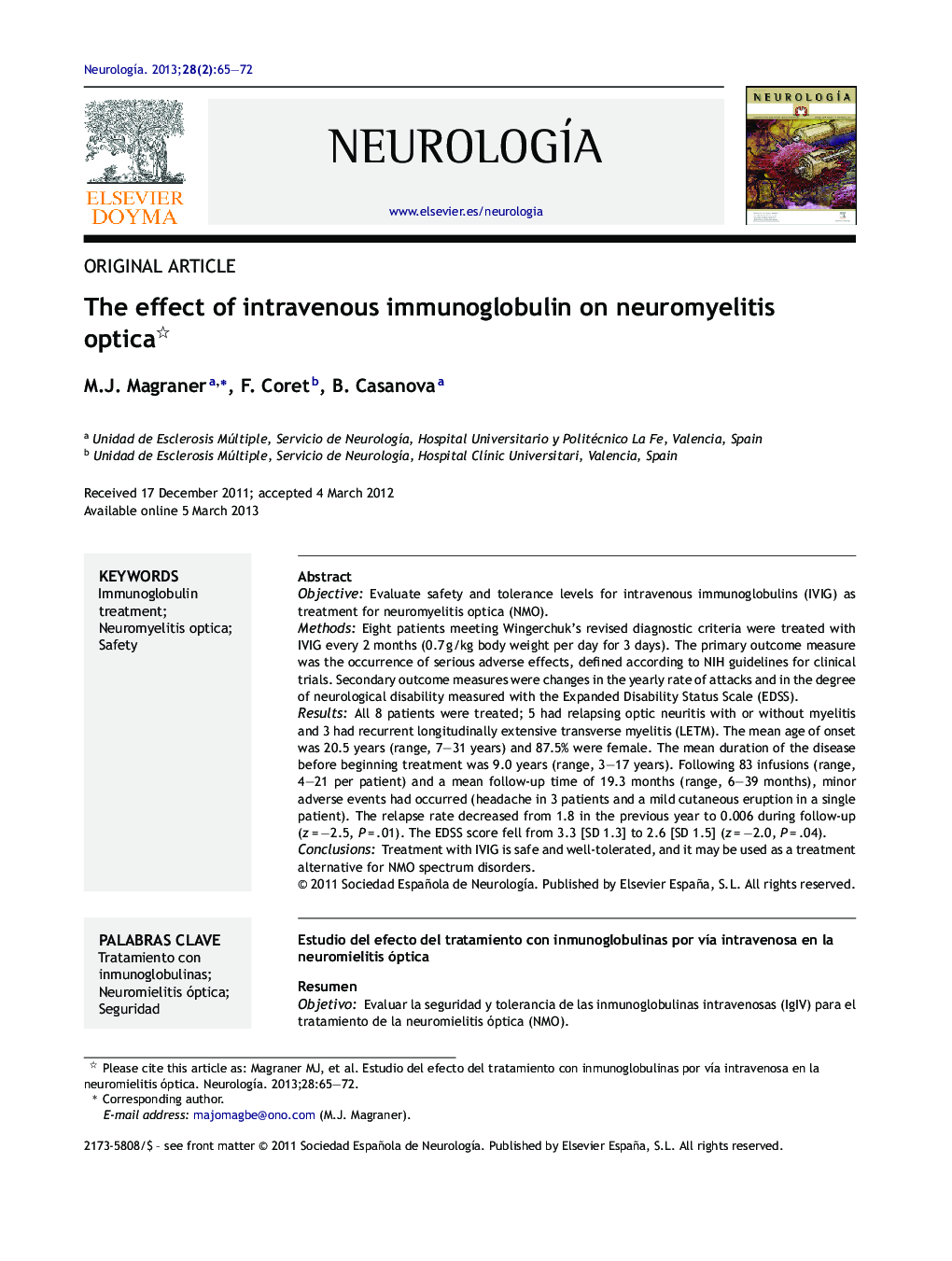 The effect of intravenous immunoglobulin on neuromyelitis optica