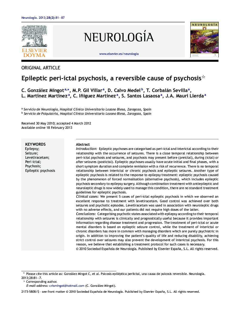 Epileptic peri-ictal psychosis, a reversible cause of psychosis 