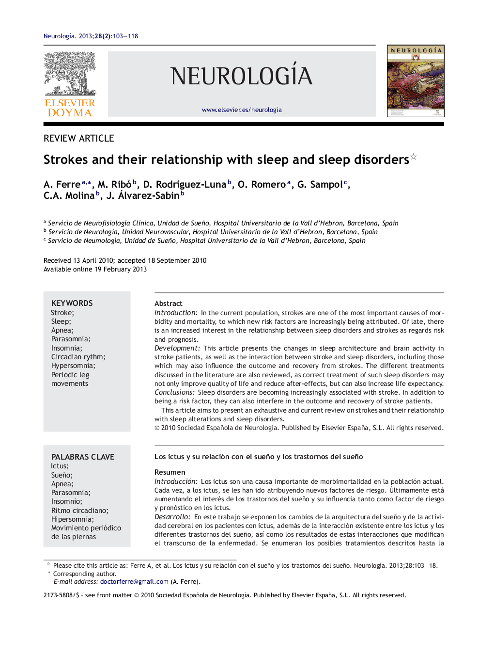 Strokes and their relationship with sleep and sleep disorders 