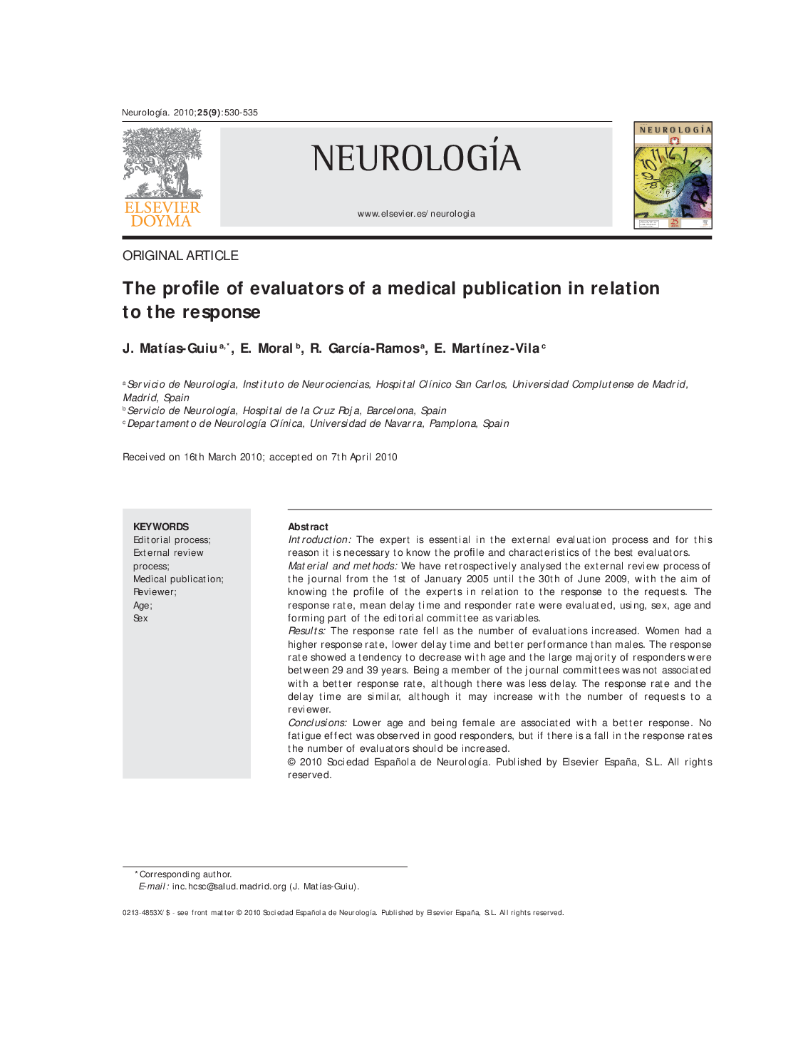 The profile of evaluators of a medical publication in relation to the response