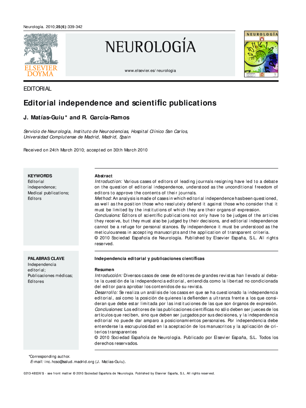 Editorial independence and scientific publications