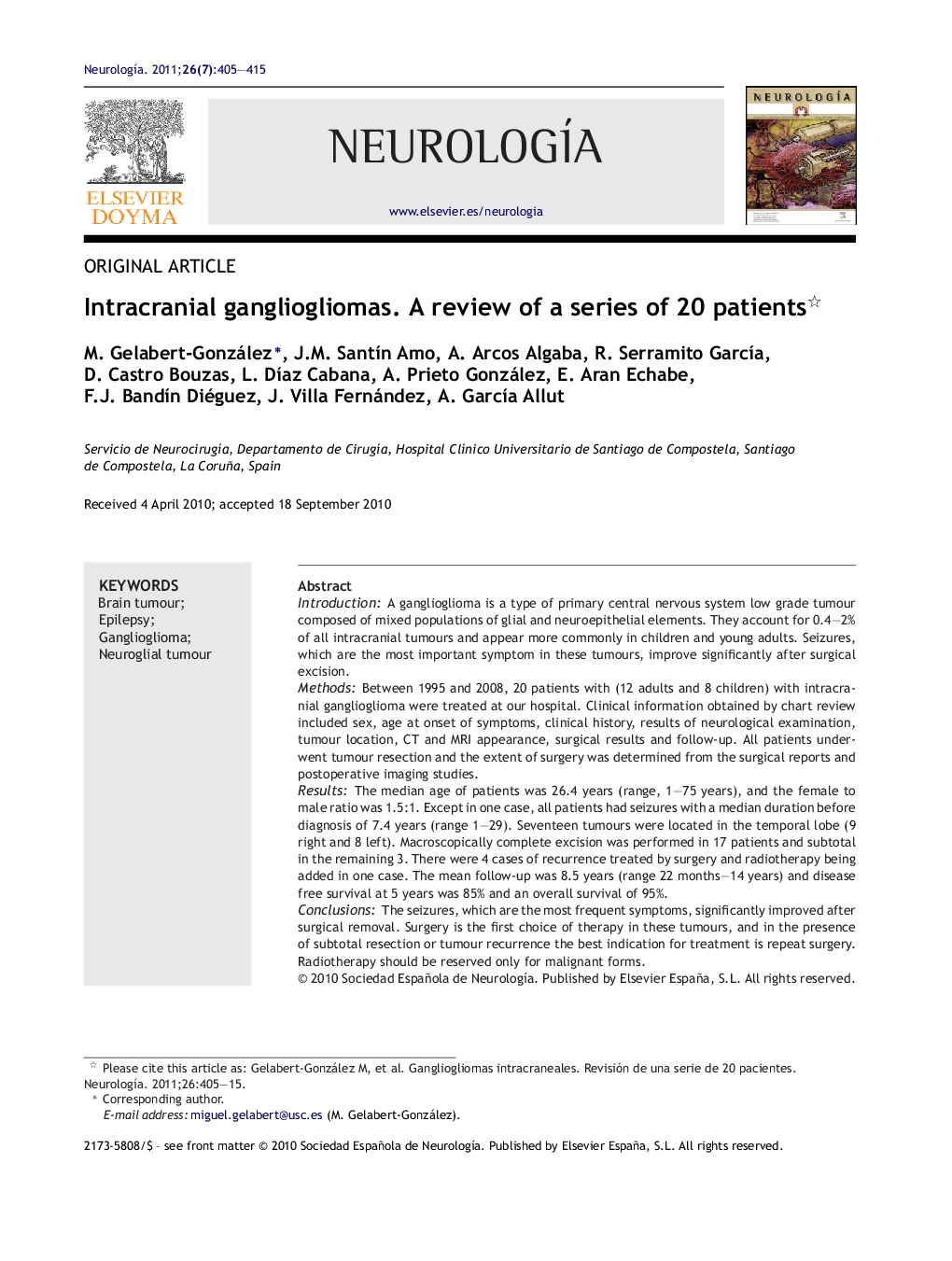 Intracranial gangliogliomas. A review of a series of 20 patients 