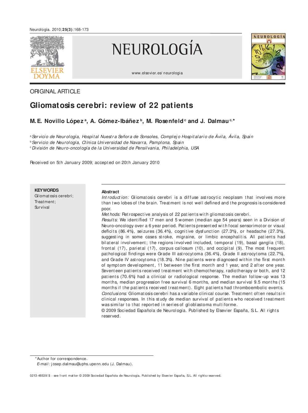 Gliomatosis cerebri: Review of 22 patients