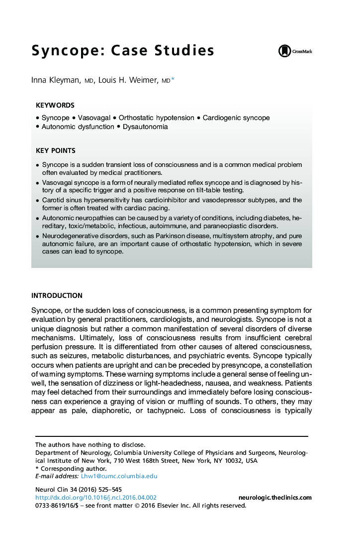 Syncope: Case Studies