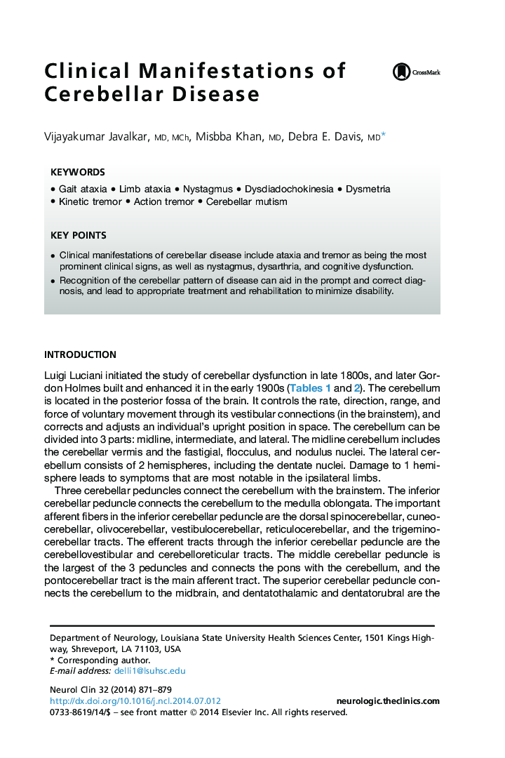 Clinical Manifestations of Cerebellar Disease