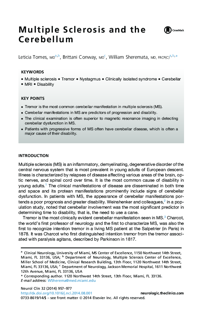 Multiple Sclerosis and the Cerebellum