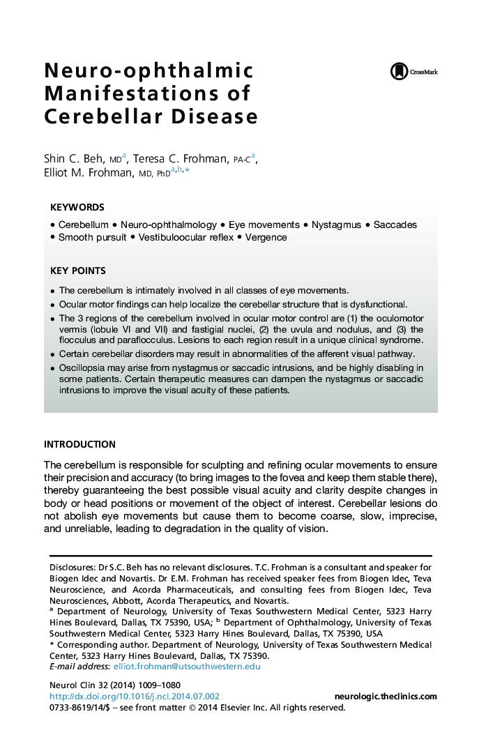 Neuro-ophthalmic Manifestations of Cerebellar Disease