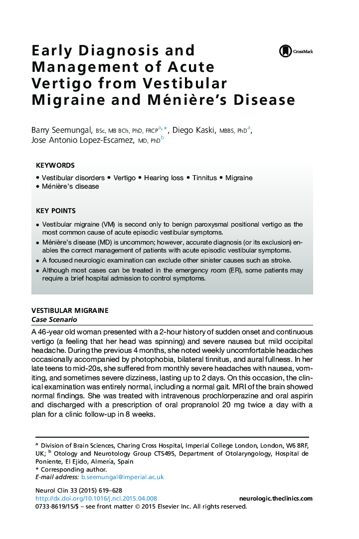 Early Diagnosis and Management of Acute Vertigo from Vestibular Migraine and MéniÃ¨re's Disease