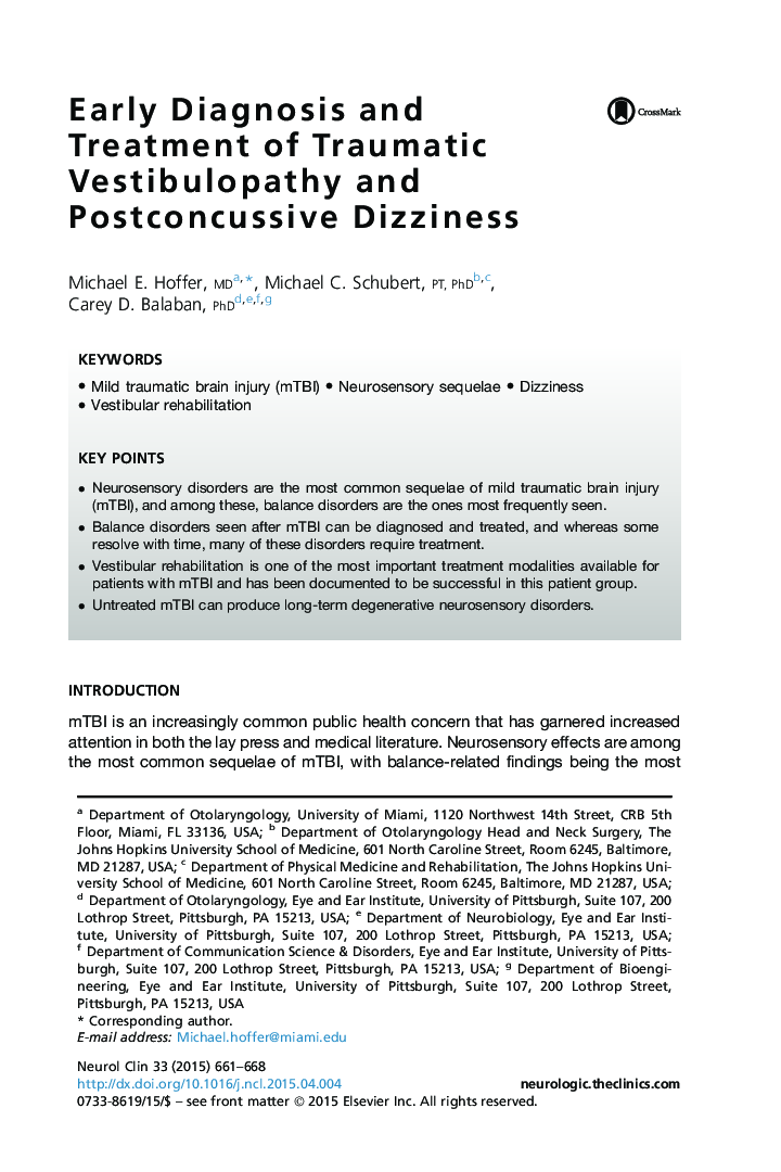 Early Diagnosis and Treatment of Traumatic Vestibulopathy and Postconcussive Dizziness