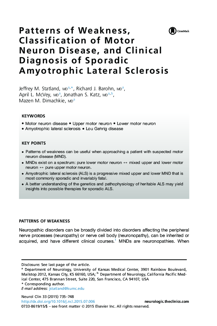 Patterns of Weakness, Classification of Motor Neuron Disease, and Clinical Diagnosis of Sporadic Amyotrophic Lateral Sclerosis