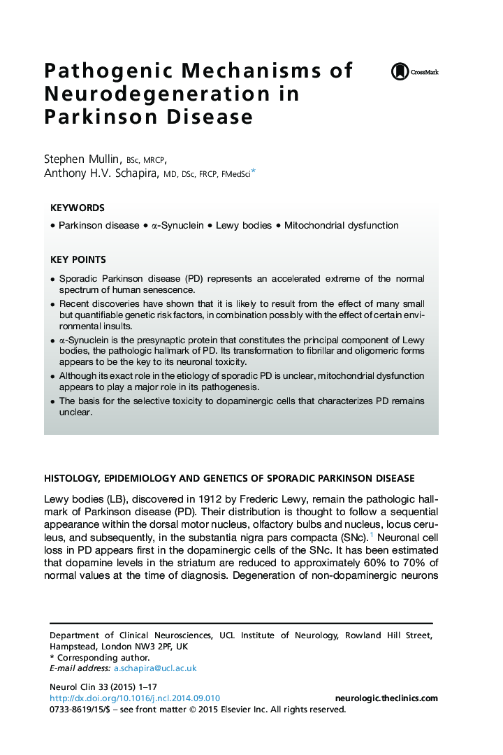 Pathogenic Mechanisms of Neurodegeneration in Parkinson Disease