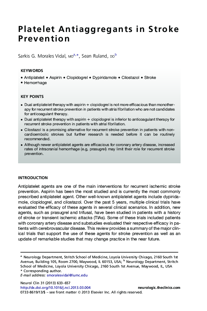 Platelet Antiaggregants in Stroke Prevention