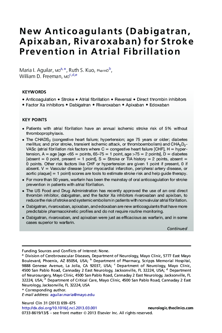 New Anticoagulants (Dabigatran, Apixaban, Rivaroxaban) for Stroke Prevention in Atrial Fibrillation