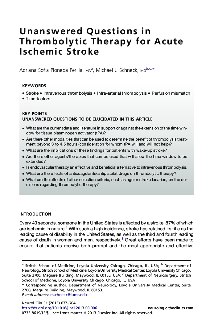 Unanswered Questions in Thrombolytic Therapy for Acute Ischemic Stroke