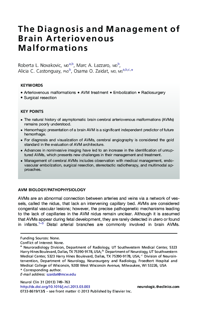 The Diagnosis and Management of Brain Arteriovenous Malformations