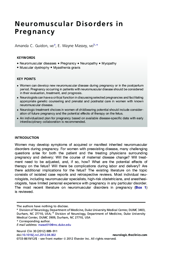 Neuromuscular Disorders in Pregnancy