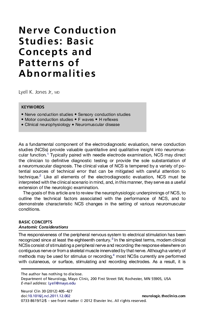 Nerve Conduction Studies: Basic Concepts and Patterns of Abnormalities