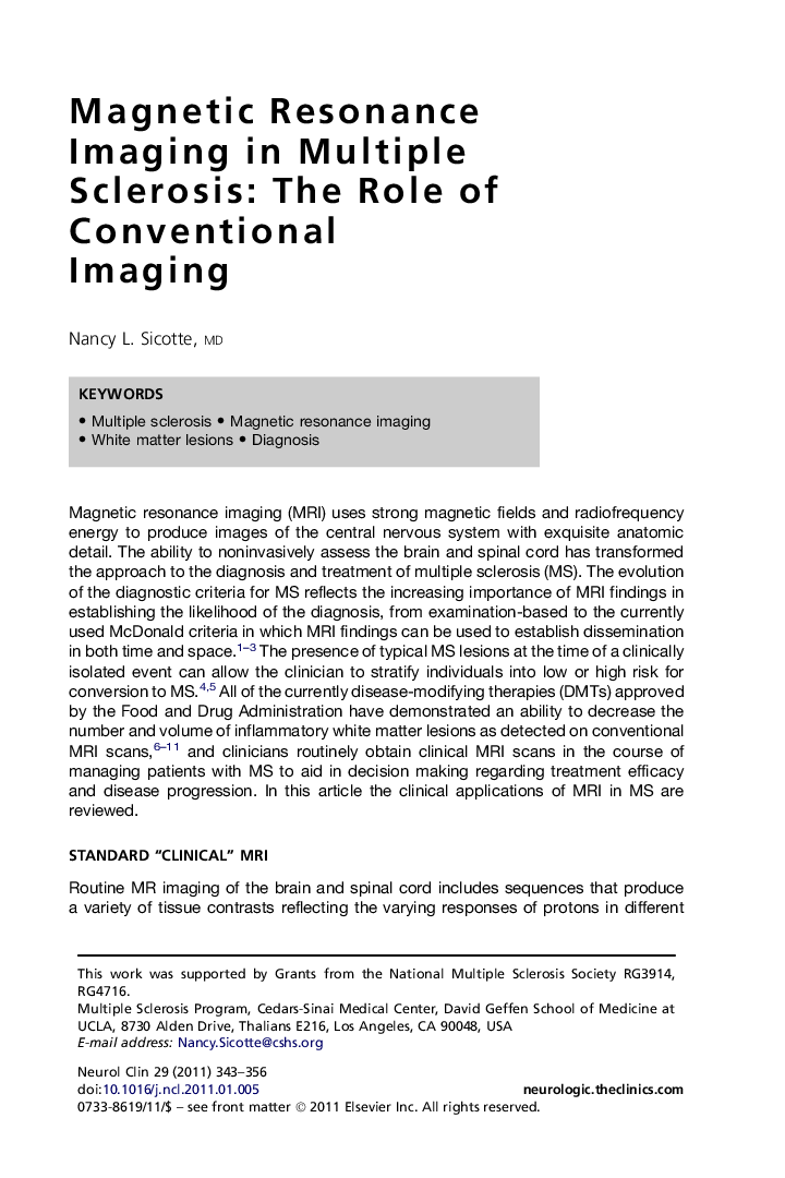 Magnetic Resonance Imaging in Multiple Sclerosis: The Role of Conventional Imaging