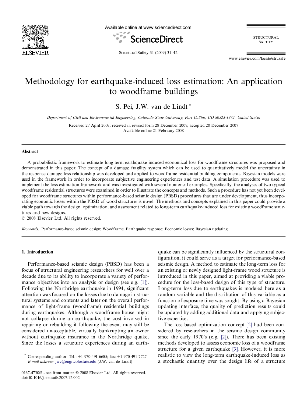 Methodology for earthquake-induced loss estimation: An application to woodframe buildings