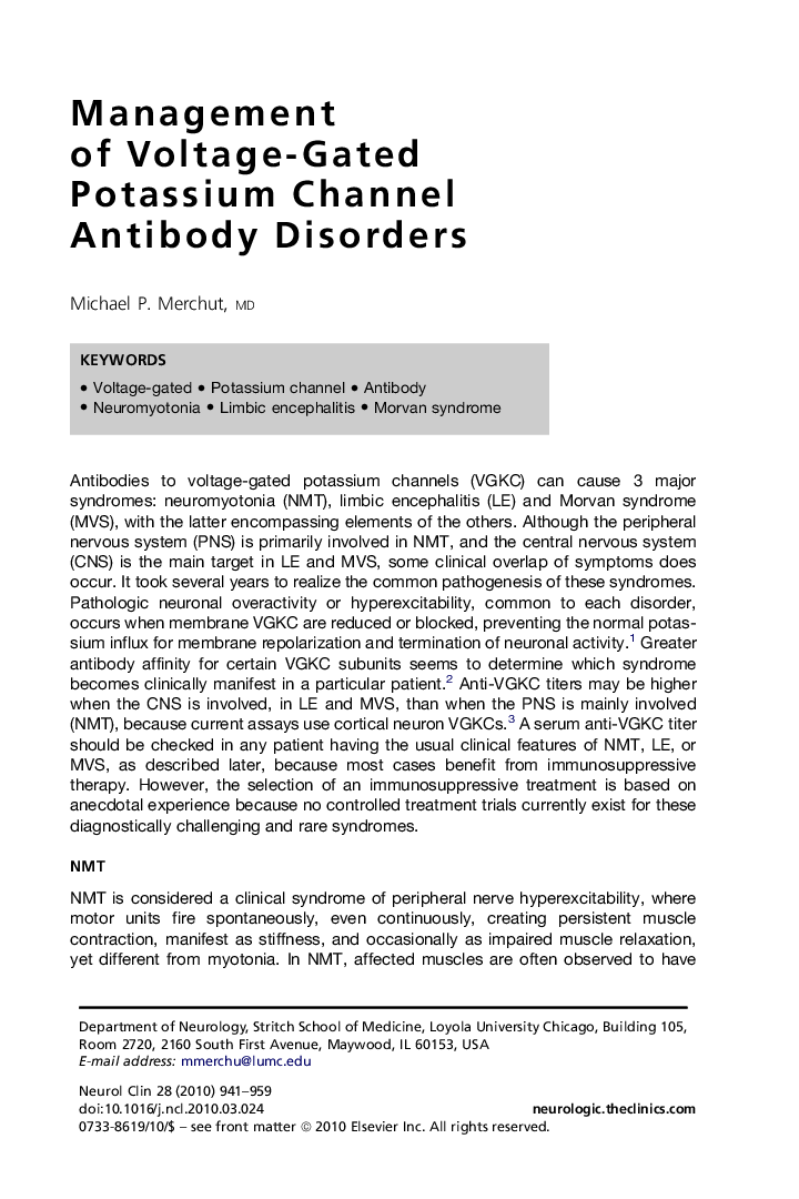 Management of Voltage-Gated Potassium Channel Antibody Disorders