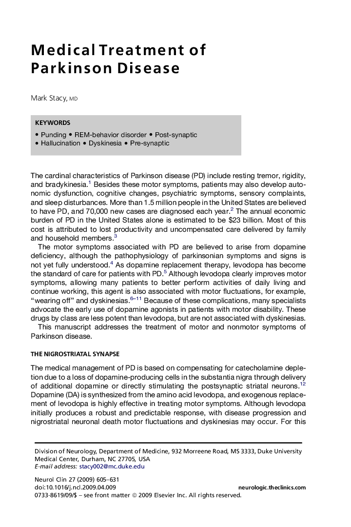 Medical Treatment of Parkinson Disease