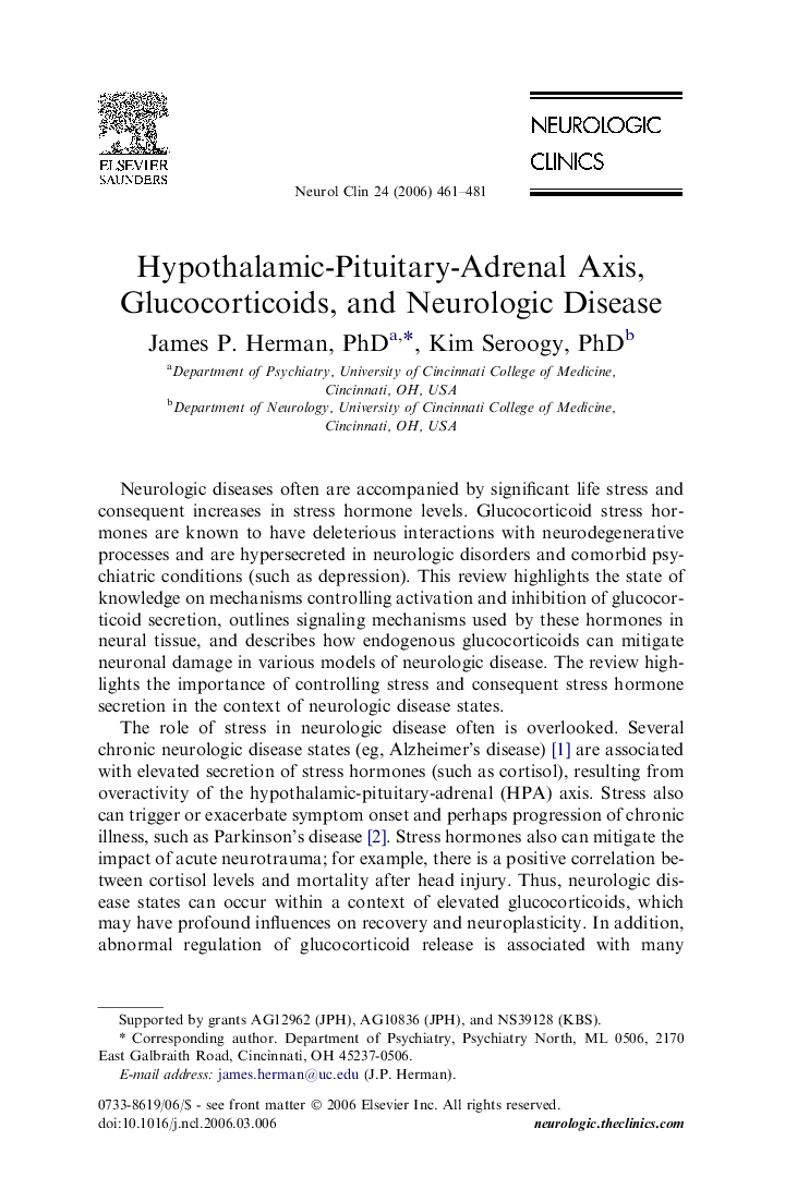 Hypothalamic-Pituitary-Adrenal Axis, Glucocorticoids, and Neurologic Disease