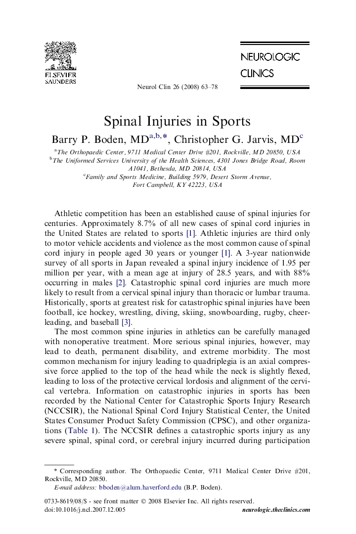 Spinal Injuries in Sports