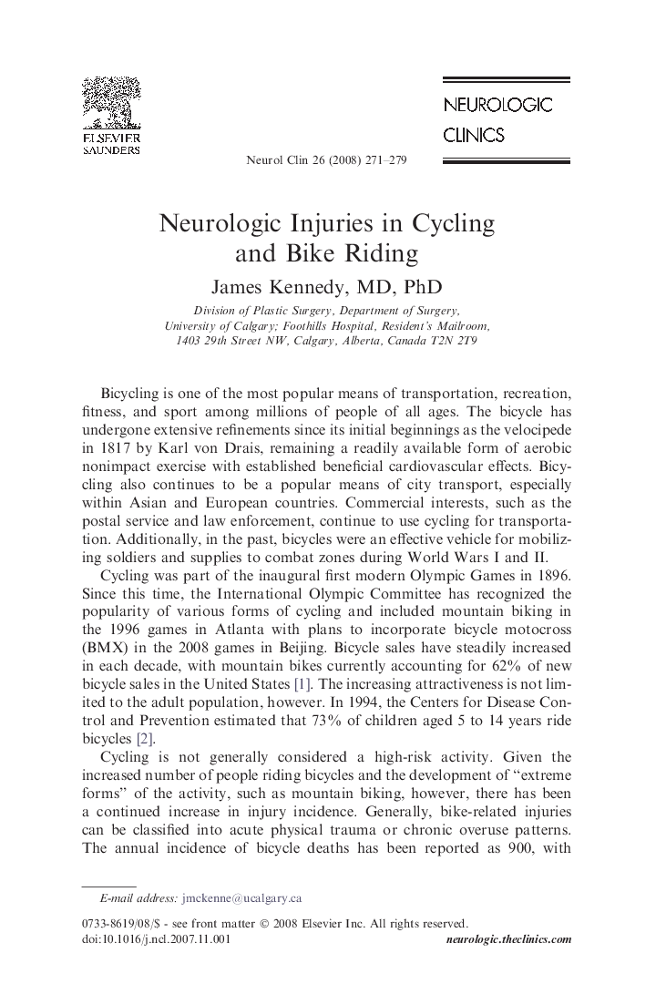 Neurologic Injuries in Cycling and Bike Riding