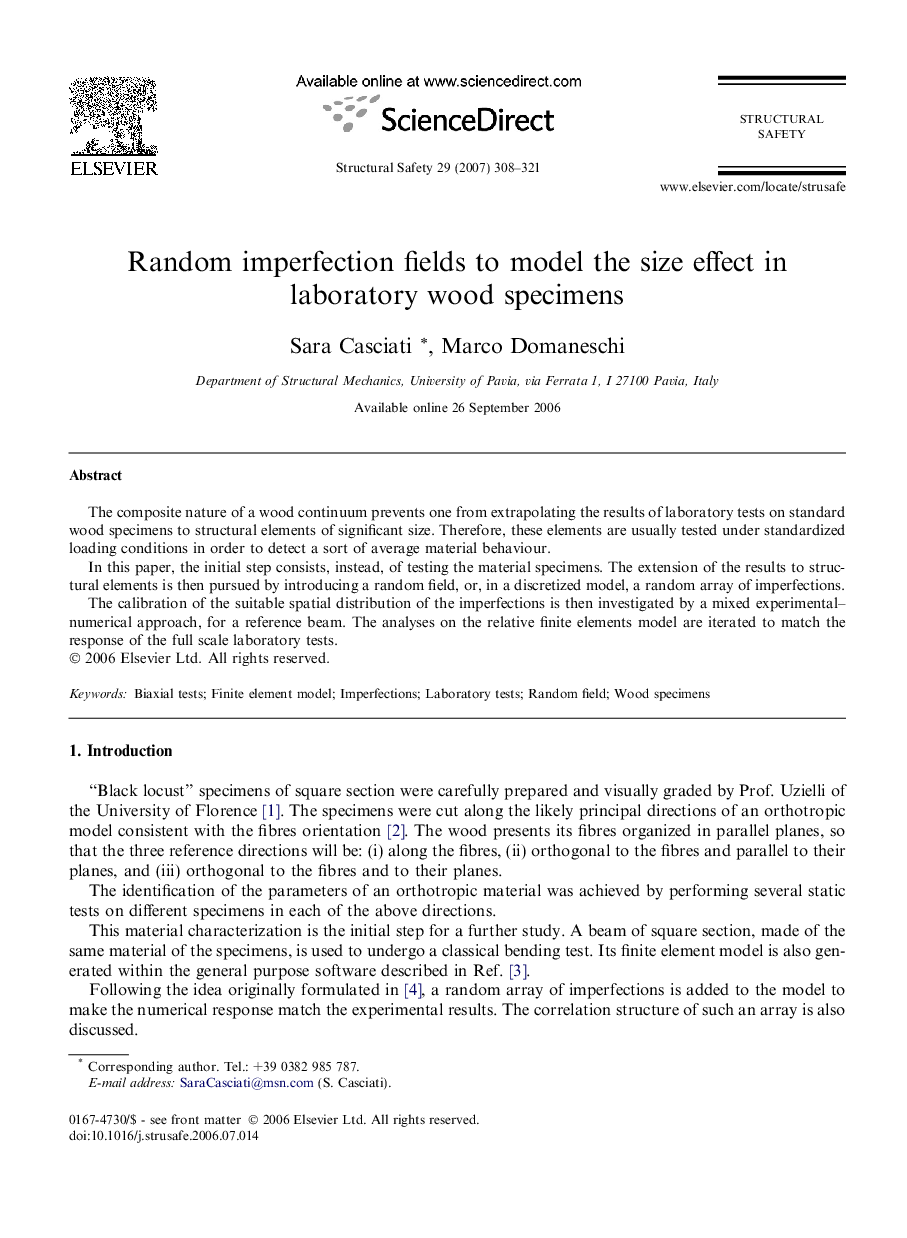 Random imperfection fields to model the size effect in laboratory wood specimens