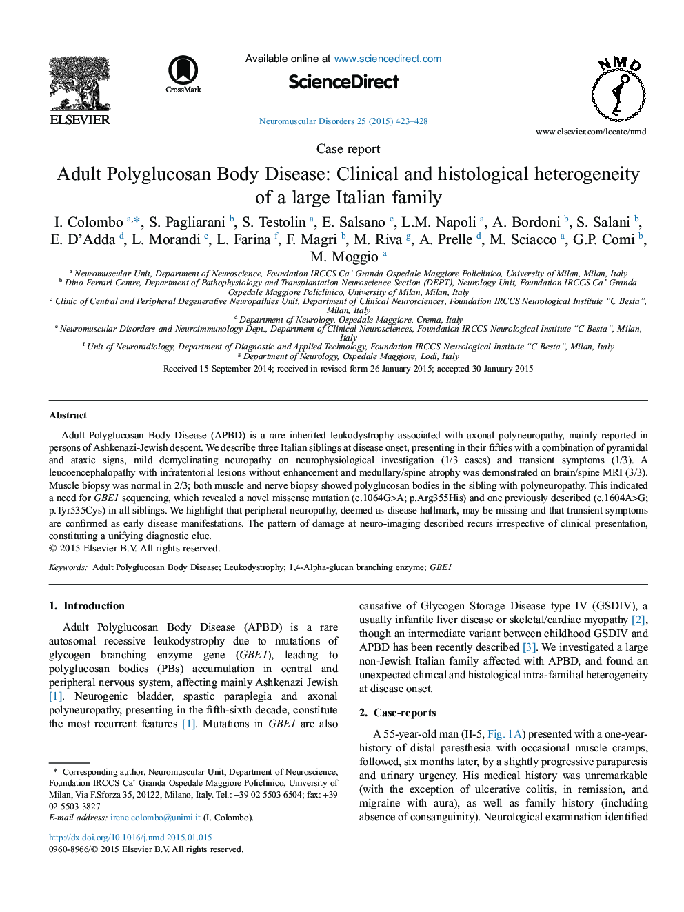 Adult Polyglucosan Body Disease: Clinical and histological heterogeneity of a large Italian family