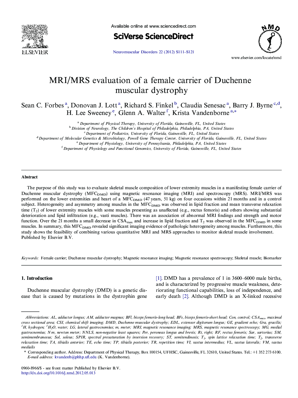 MRI/MRS evaluation of a female carrier of Duchenne muscular dystrophy