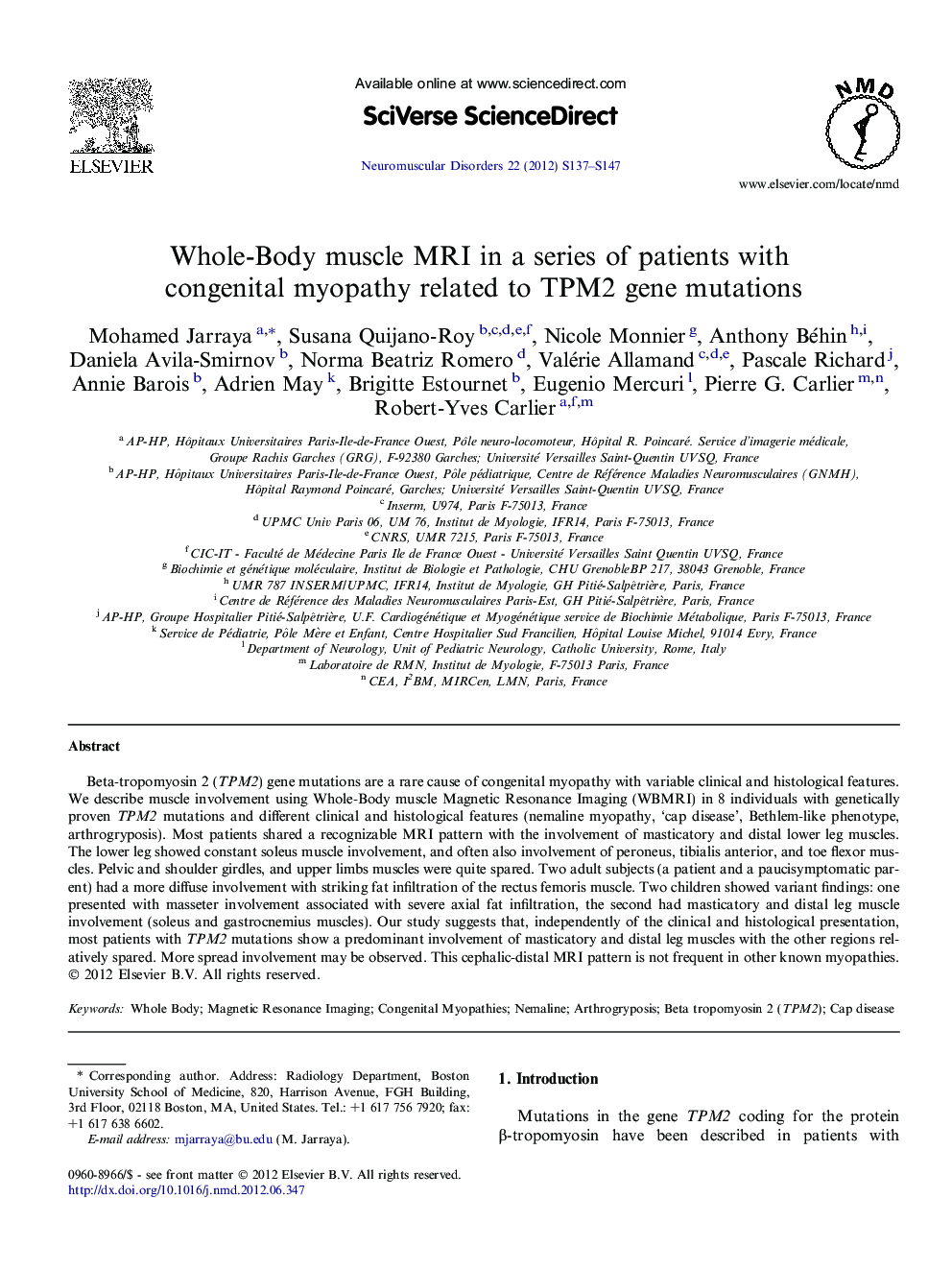 Whole-Body muscle MRI in a series of patients with congenital myopathy related to TPM2 gene mutations