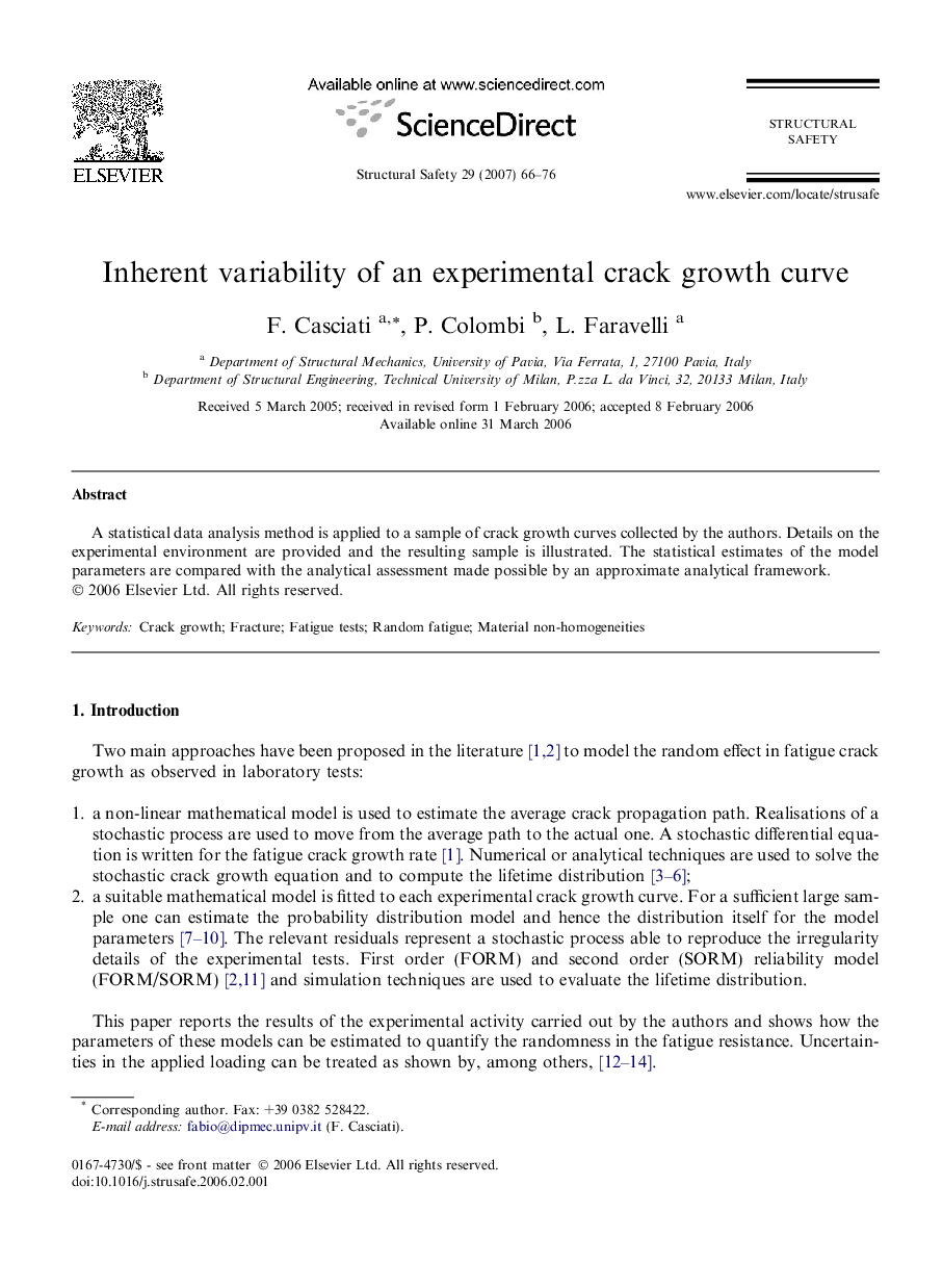 Inherent variability of an experimental crack growth curve